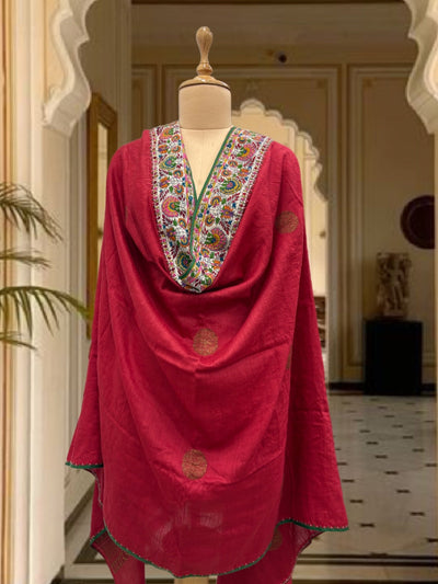 Shalimar Red Kashmiri Jamavar Matka Georgette Dupatta
