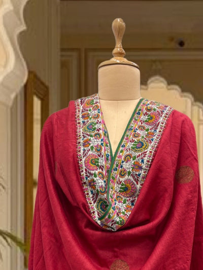 Shalimar Red Kashmiri Jamavar Matka Georgette Dupatta