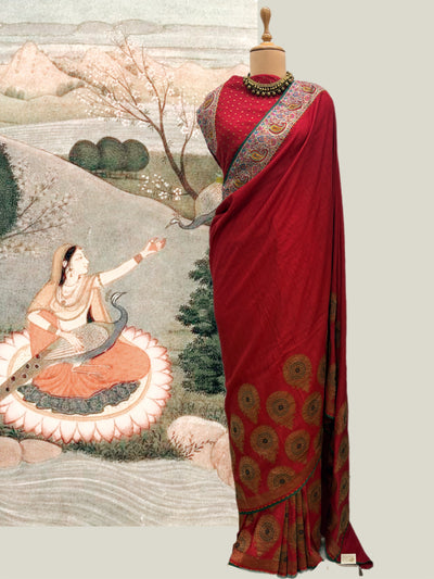 Tara Devi Red Kashmiri Matka Georgette Saree
