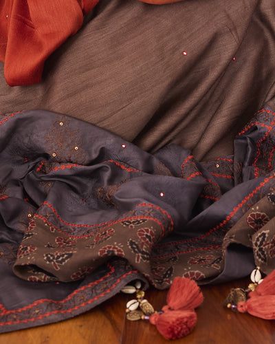 Rust Tanchoi Matka Georgette Saree