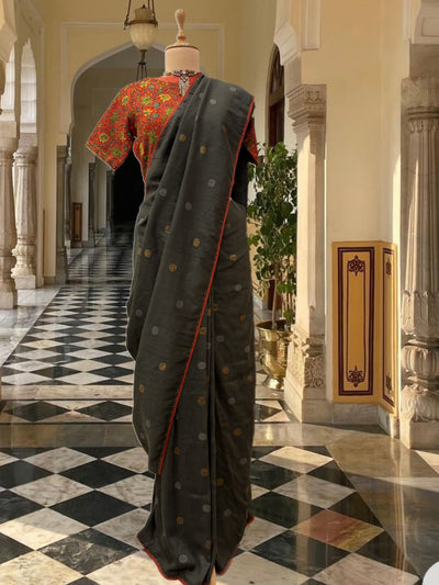 Roshanara Olive Matka Georgette Kashmiri Saree