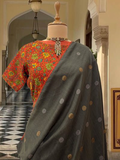 Roshanara Olive Matka Georgette Kashmiri Saree
