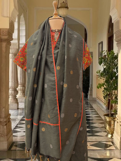 Roshanara Olive Matka Georgette Kashmiri Saree
