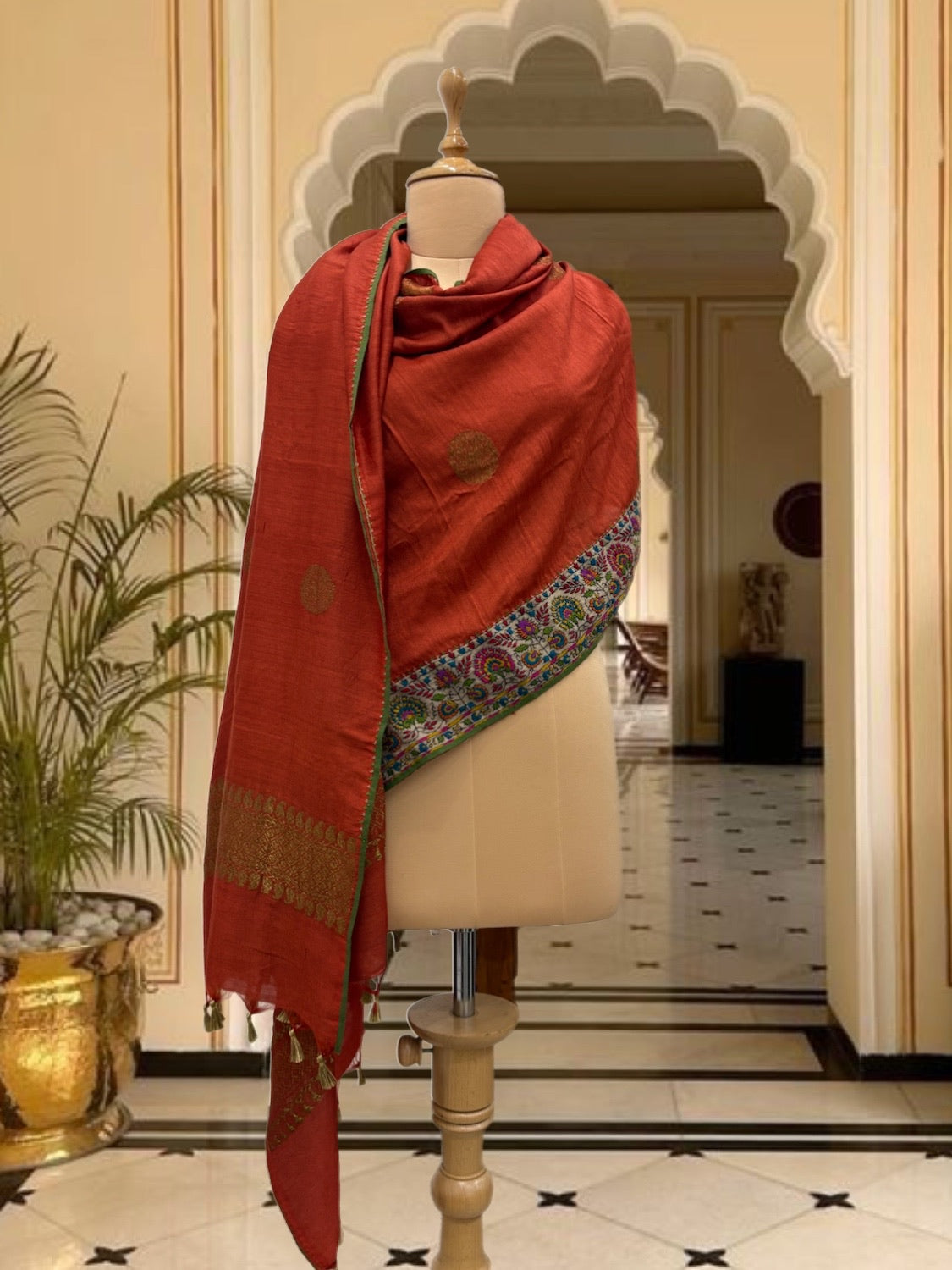 Nishat Rust Kashmiri Jamavar Matka Georgette Dupatta