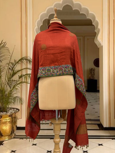 Nishat Rust Kashmiri Jamavar Matka Georgette Dupatta