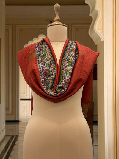 Nishat Rust Kashmiri Jamavar Matka Georgette Dupatta