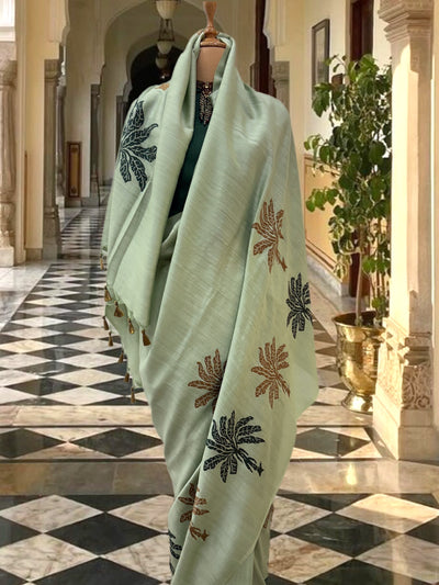 Kovalam Sea Green Matka Georgette Border Saree