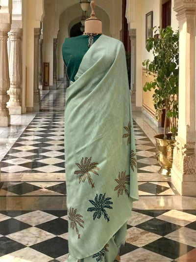Kovalam Sea Green Matka Georgette Border Saree
