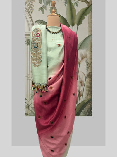 Nishat Bagh Sea Green Shaded Matka Georgette Saree