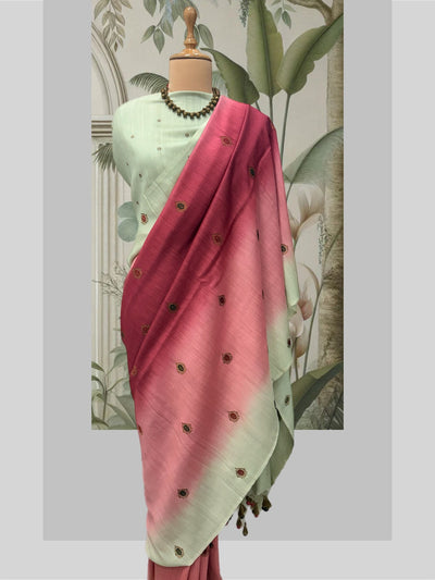 Nishat Bagh Sea Green Shaded Matka Georgette Saree