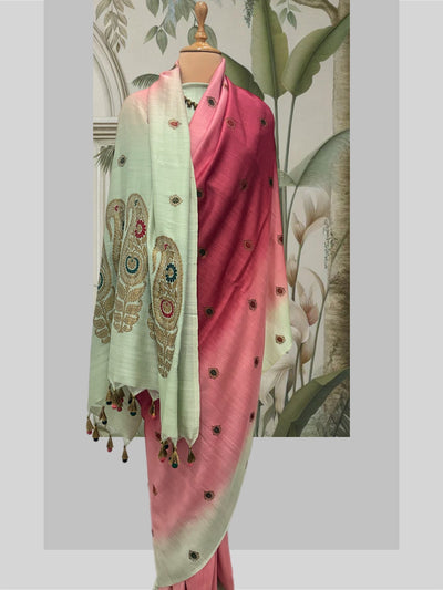 Nishat Bagh Sea Green Shaded Matka Georgette Saree