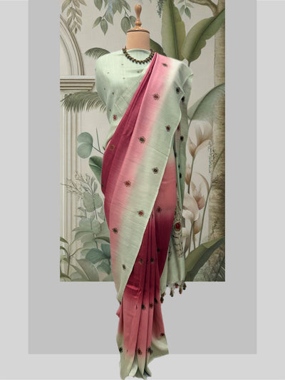 Nishat Bagh Sea Green Shaded Matka Georgette Saree