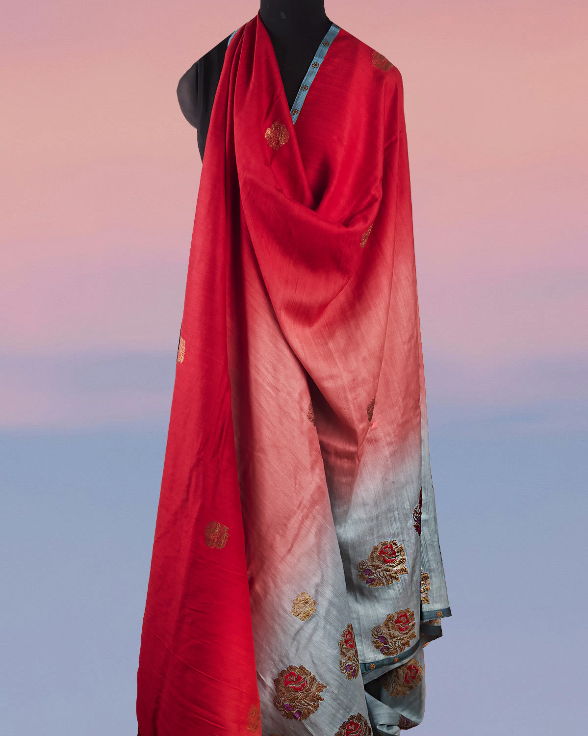French Riviera Red Shaded Matka Georgette Saree