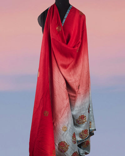 French Riviera Red Shaded Matka Georgette Saree