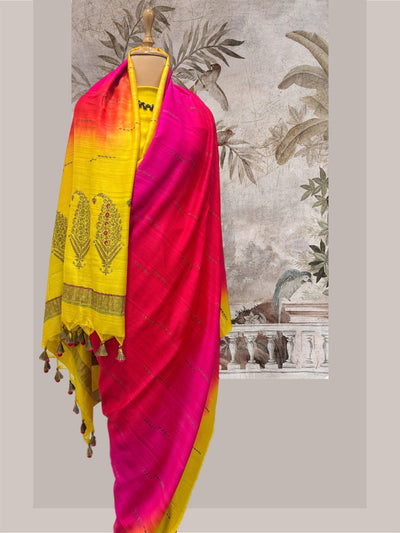 Chahar Bagh Yellow Shaded Matka Georgette Saree
