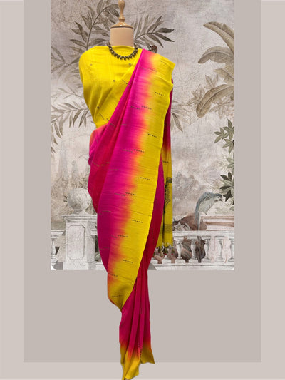 Chahar Bagh Yellow Shaded Matka Georgette Saree