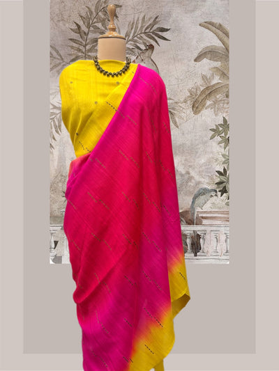 Chahar Bagh Yellow Shaded Matka Georgette Saree