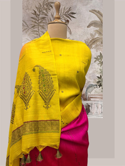 Chahar Bagh Yellow Shaded Matka Georgette Saree