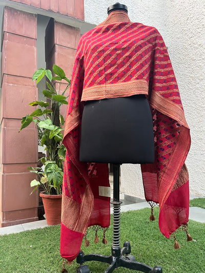 Red & Blue Matka Georgette Stole Dupatta