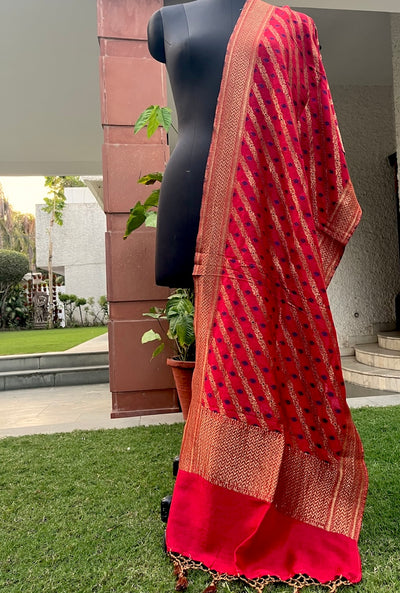 Red & Blue Matka Georgette Stole Dupatta