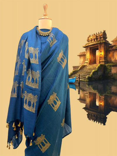 Jharokha Teal Blue Matka Georgette Saree