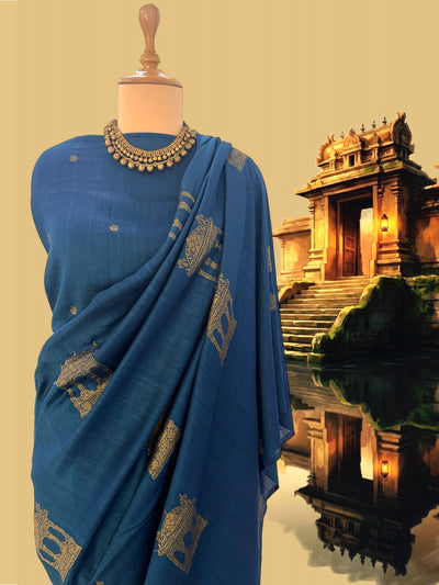Jharokha Teal Blue Matka Georgette Saree