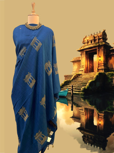 Jharokha Teal Blue Matka Georgette Saree