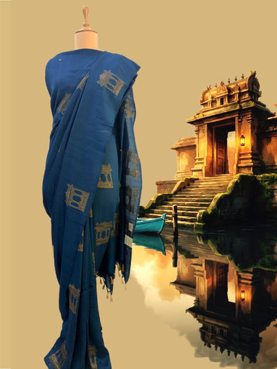 Jharokha Teal Blue Matka Georgette Saree