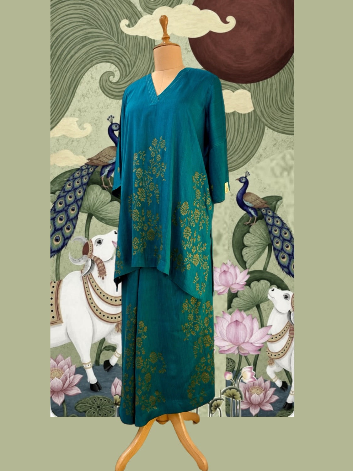 Peacock Blue Matka Georgette Coord Set