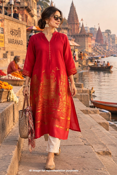 Red Ghats Matka Georgette Kurta