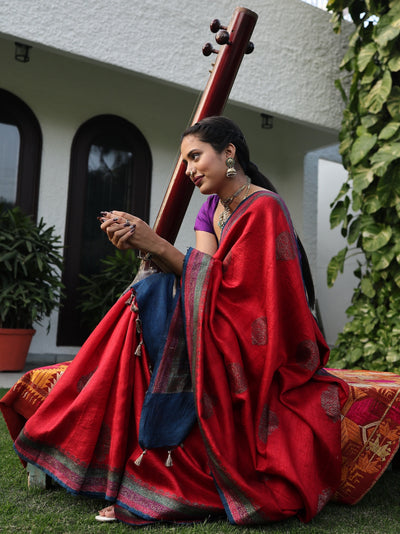 Lalitpur Red & Blue Raw Silk Saree