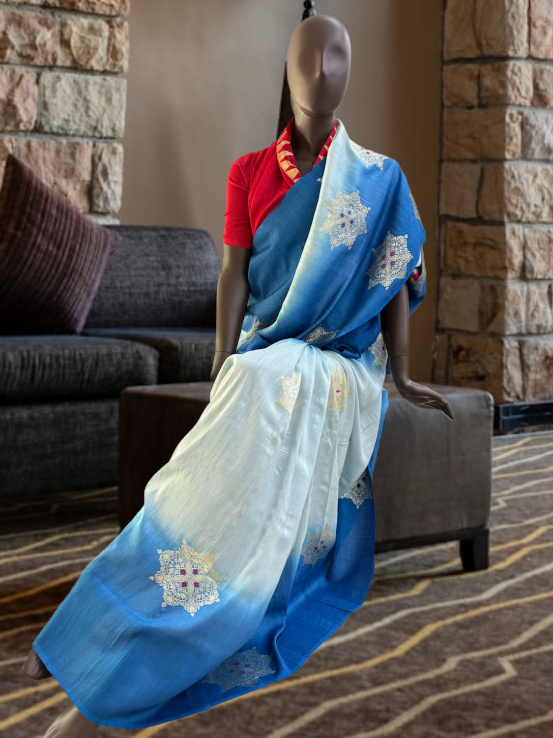 Chakra Blue Matka Georgette Saree