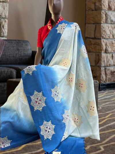 Chakra Blue Matka Georgette Saree