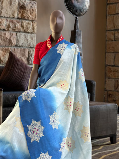 Chakra Blue Matka Georgette Saree