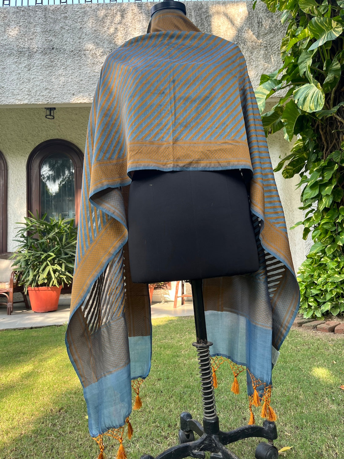 Smoky Blue Cotton Silk Stole Dupatta