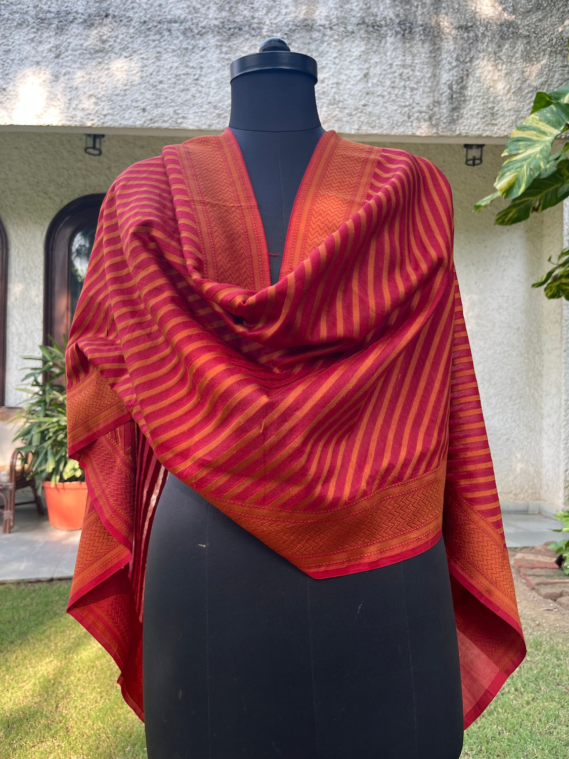 Red Cotton Silk Stole Dupatta