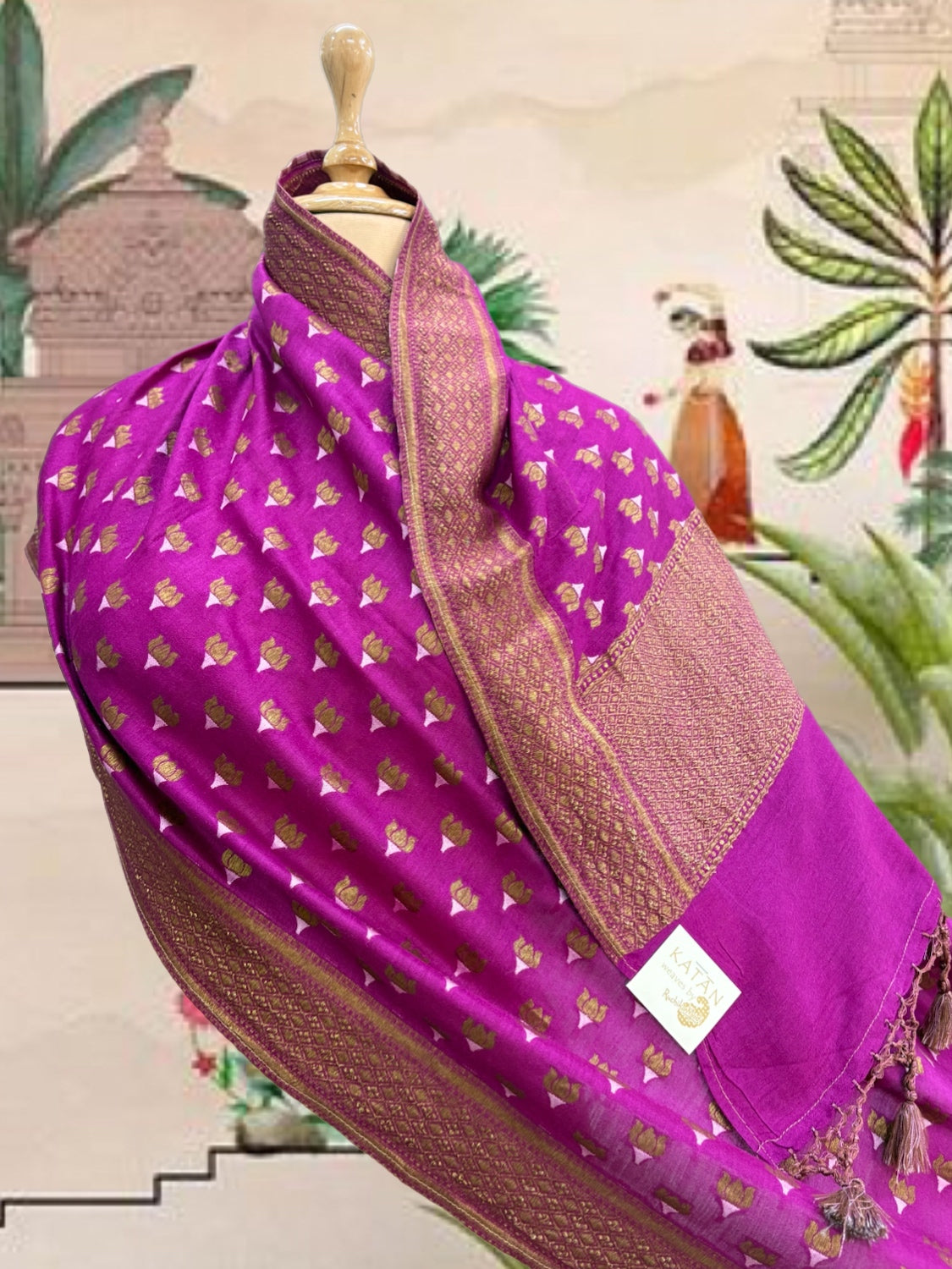 Kumudini Magenta Matka Georgette Stole Dupatta