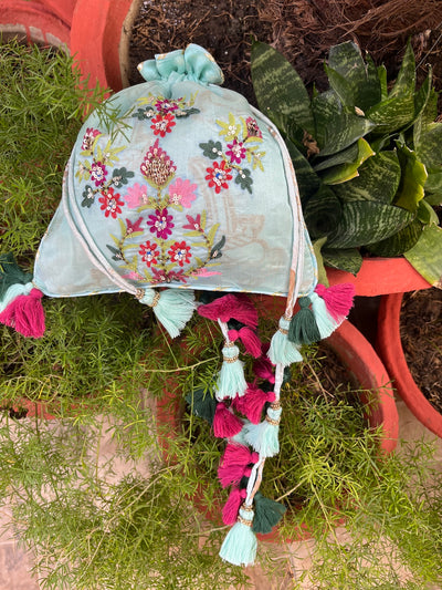 Le Jardine Aqua Blue Silk Potli