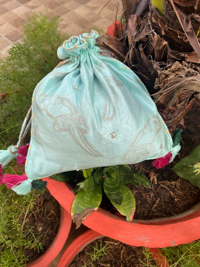 Le Jardine Aqua Blue Silk Potli
