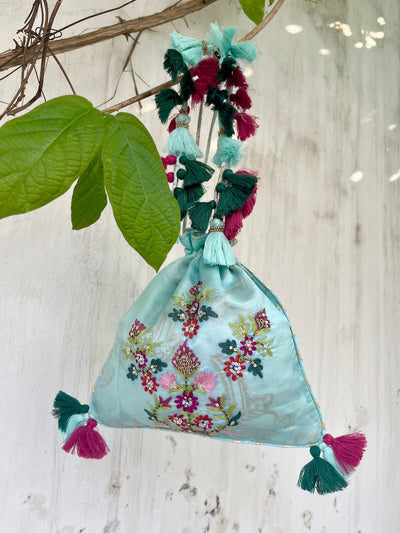 Le Jardine Aqua Blue Silk Potli