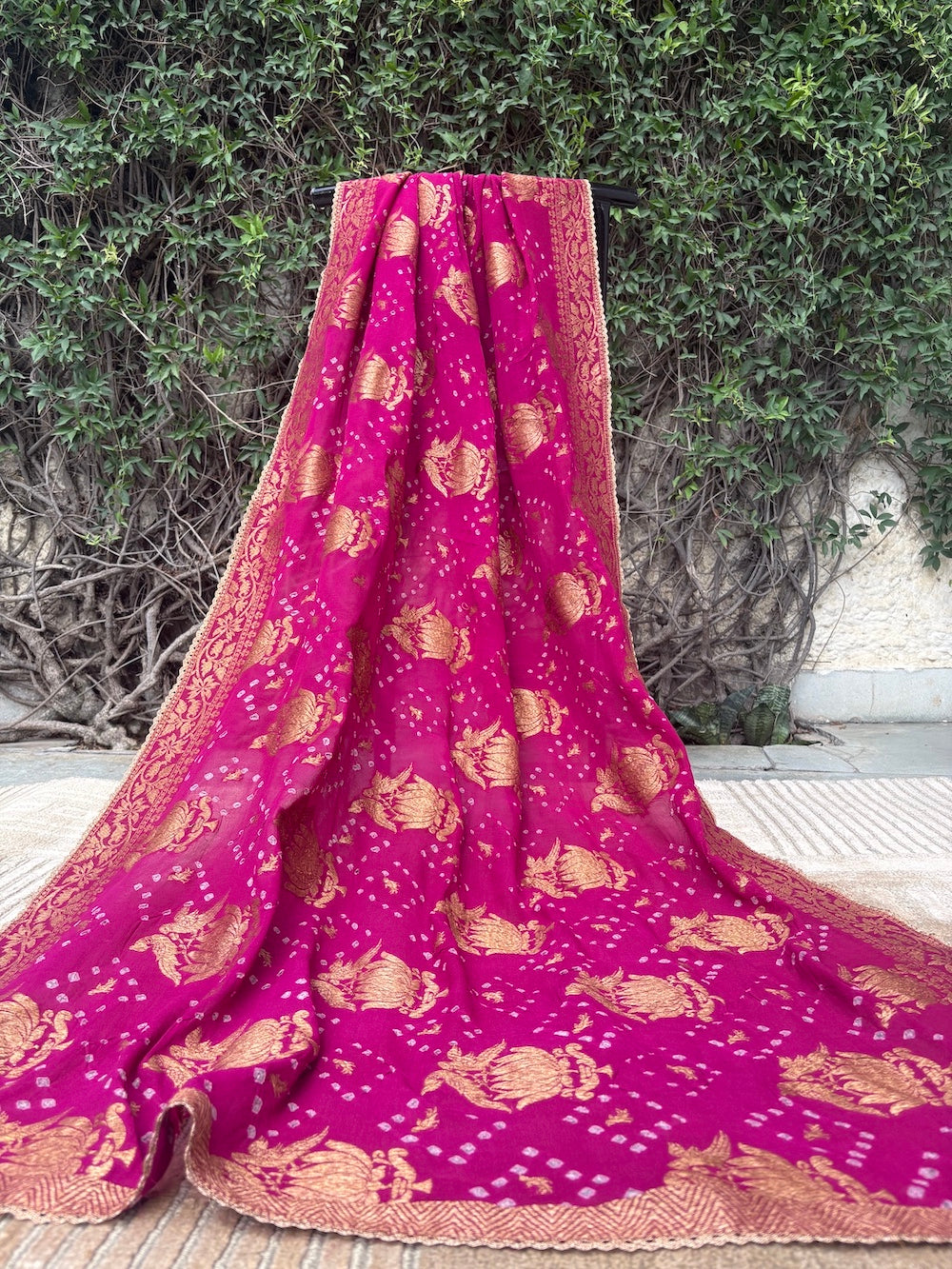 Keoladeo Magenta Bandhani Dupatta