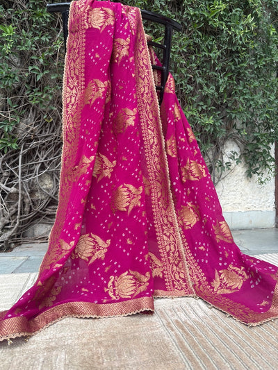 Keoladeo Magenta Bandhani Dupatta