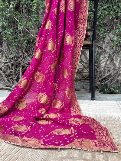 Keoladeo Magenta Bandhani Dupatta