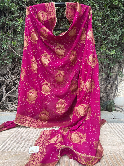 Keoladeo Magenta Bandhani Dupatta