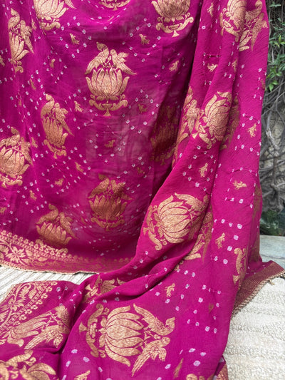 Keoladeo Magenta Bandhani Dupatta