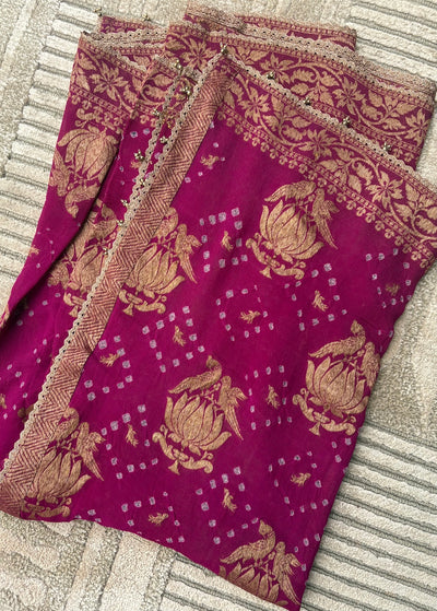 Keoladeo Magenta Bandhani Dupatta