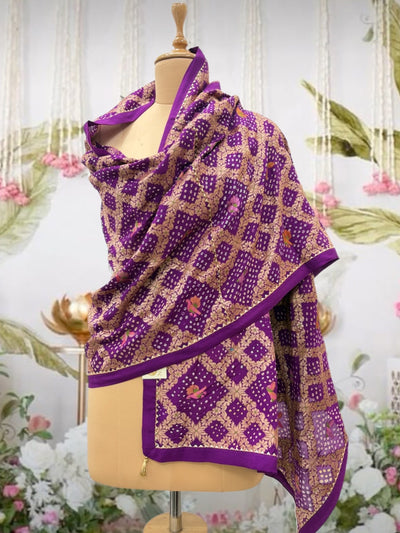 Keoladeo Purple Bandhani Dupatta
