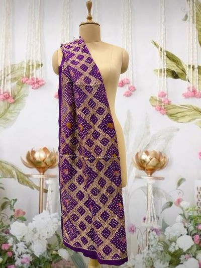 Keoladeo Purple Bandhani Dupatta