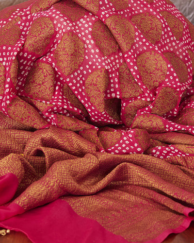 Rukmavati Rani Pink Bandhani Khaddi Georgette Saree