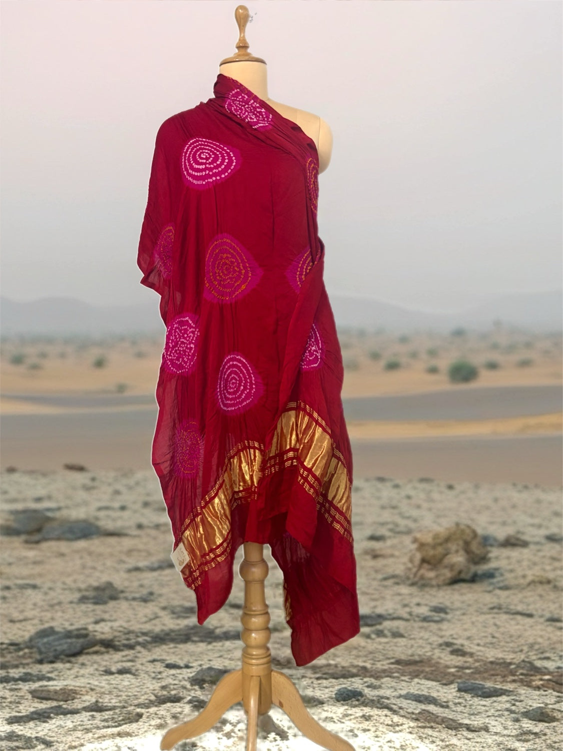 Chand Baori Red Bandhani Dupatta